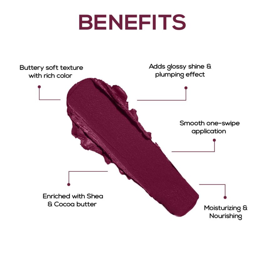 RENEE Crush Glossy Lipstick Cariño 4gm, Non-drying, Highly Pigmented, Intense Moisturizing, Soft Texture, Lightweight, One Swipe Formula | Enriched With Jojoba Oil, Cocoa & Shea Butter