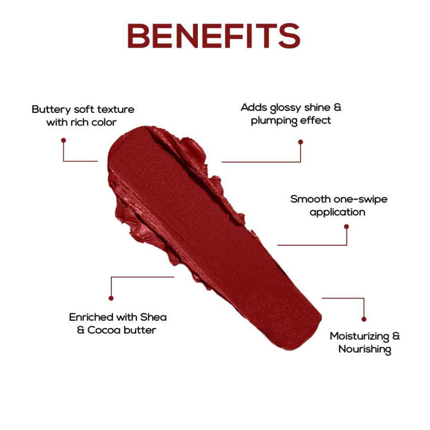 RENEE Crush Glossy Lipstick Caliente 4gm, Non-drying, Highly Pigmented, Intense Moisturizing, Soft Texture, Lightweight, One Swipe Formula | Enriched With Jojoba Oil, Cocoa & Shea Butter