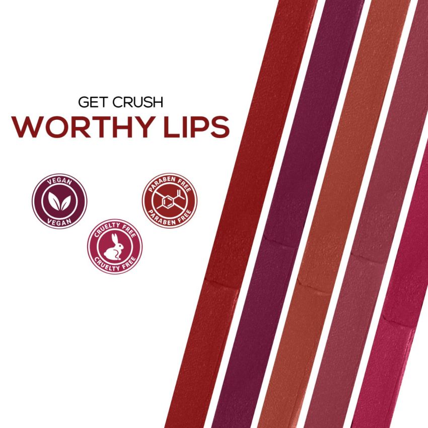 RENEE Crush Glossy Lipstick Caliente 4gm, Non-drying, Highly Pigmented, Intense Moisturizing, Soft Texture, Lightweight, One Swipe Formula | Enriched With Jojoba Oil, Cocoa & Shea Butter