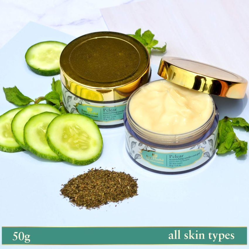 Just Herbs Ayurvedic I'Clear Green Tea-Cucumber Nourishing Under Eye Gel For Dark Circle & Under Eye Bags Suitable For Oily/Combination Skin Type - For Men & Women