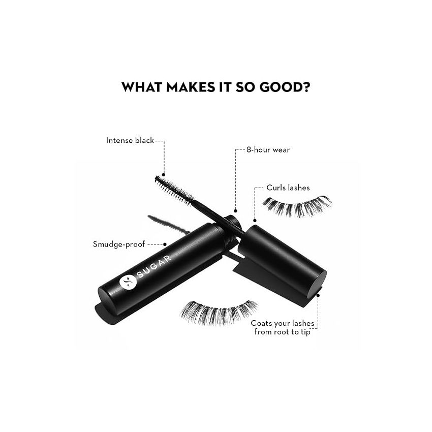 SUGAR Cosmetics Uptown Curl Lengthening Mascara | Lasts Upto 8 hrs | Lightweight and Smudgeproof With Lash Growth Formula - 01 Black Beauty - 5ml