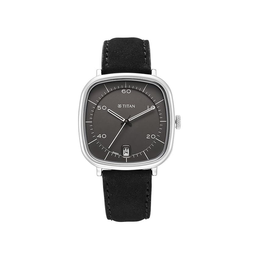 Titan Neo Curve Quartz Analog with Date Gray Dial Black Leather Strap Watch for Men-NS1885SL02/NT1885SL02