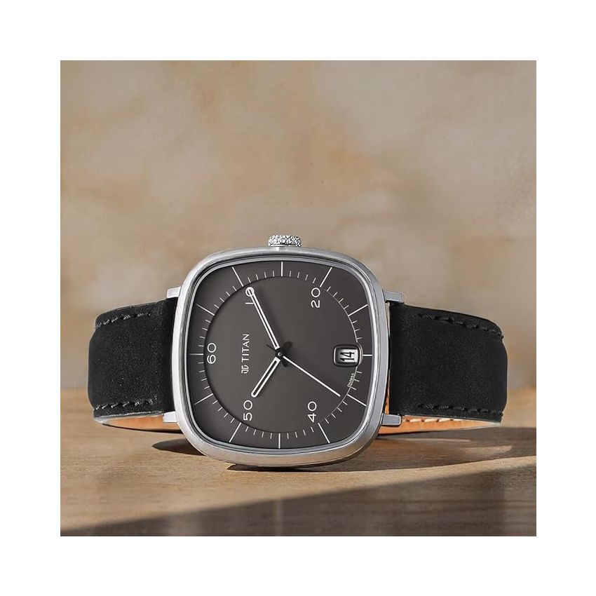 Titan Neo Curve Quartz Analog with Date Gray Dial Black Leather Strap Watch for Men-NS1885SL02/NT1885SL02