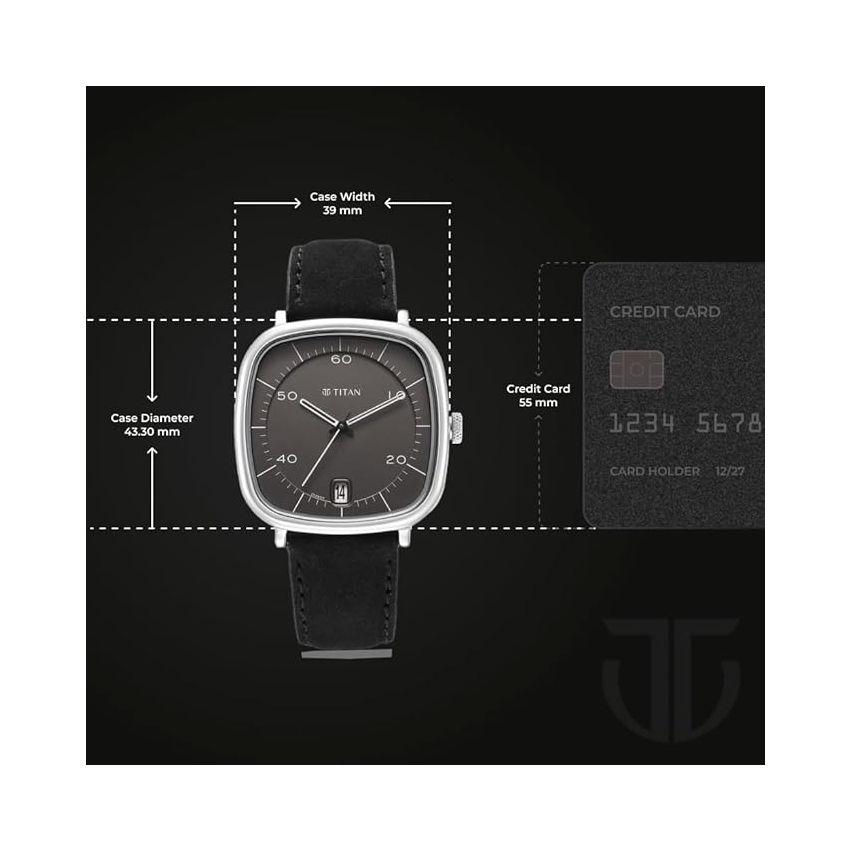 Titan Neo Curve Quartz Analog with Date Gray Dial Black Leather Strap Watch for Men-NS1885SL02/NT1885SL02