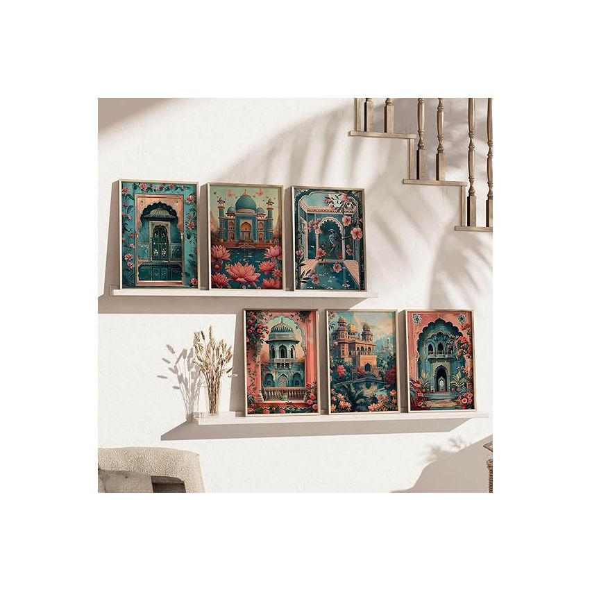 kotart - Painting for Home Decoration | Madhubani Indian Art Wall Décor Paintings | Traditional Indian Art Pichwai Wall Décor Paintings |Traditional Wall Poster With frames Set of 6 (10x13 inch, D)