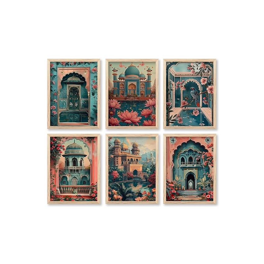 kotart - Painting for Home Decoration | Madhubani Indian Art Wall Décor Paintings | Traditional Indian Art Pichwai Wall Décor Paintings |Traditional Wall Poster With frames Set of 6 (10x13 inch, D)