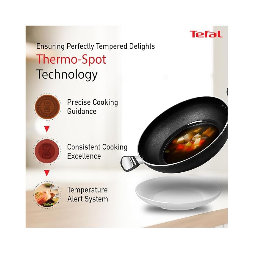 Tefal Day by Day Non Stick Deep Frypan, Smart Thermo Signal Temperature Indicator Technology, Titanium Coating, Black, 24cm,2100112995