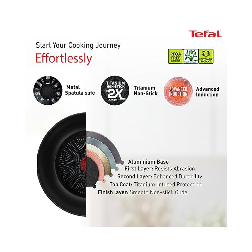 Tefal Day by Day Non Stick Deep Frypan, Smart Thermo Signal Temperature Indicator Technology, Titanium Coating, Black, 24cm,2100112995
