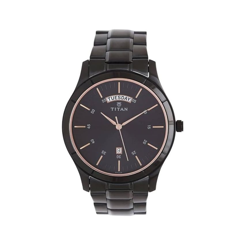 Titan Quartz Analog with Day and Date Black Dial Stainless Steel Strap Watch for Men-NS1767NM01/NT1767NM01