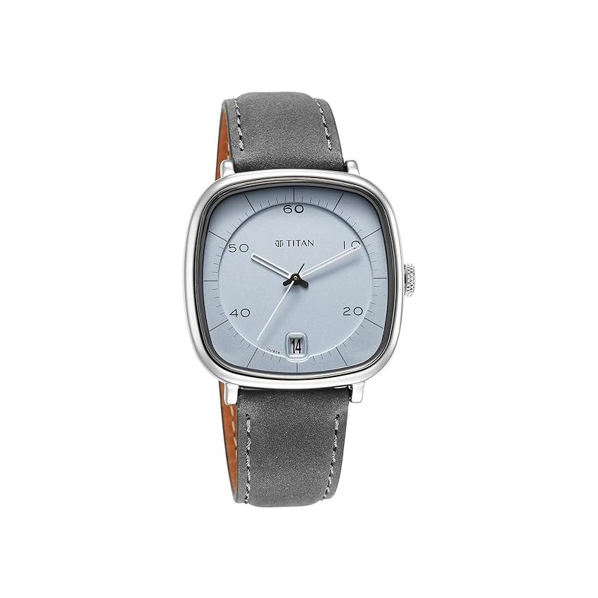 Titan Quartz Analog with Date Anthracite Dial Leather Strap Watch for Men-NS1885SL01