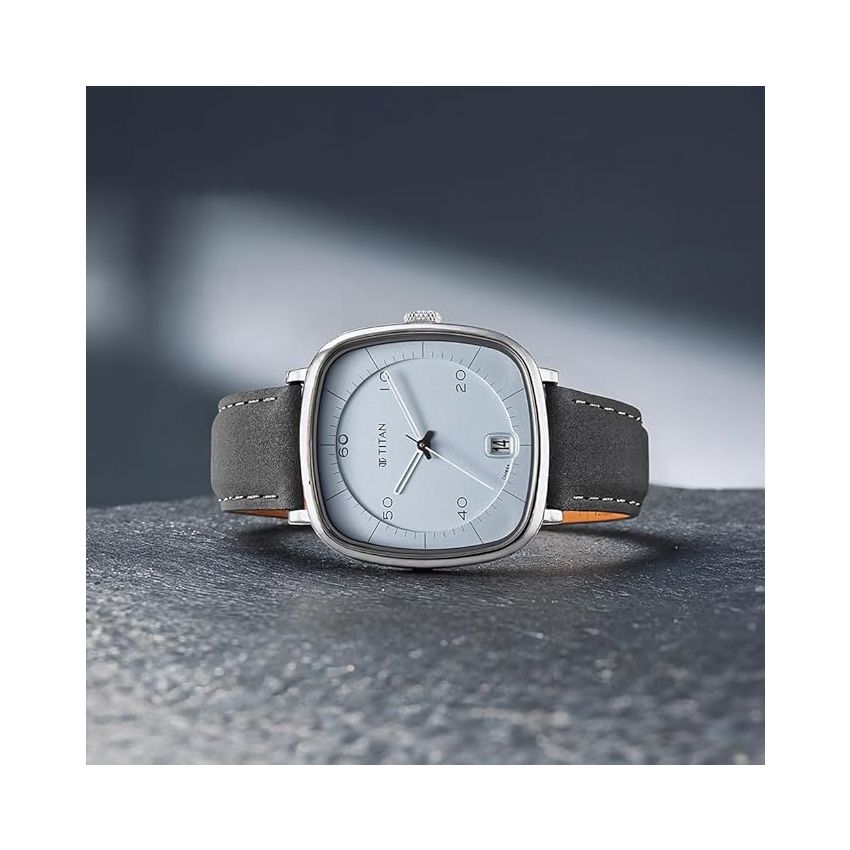 Titan Quartz Analog with Date Anthracite Dial Leather Strap Watch for Men-NS1885SL01