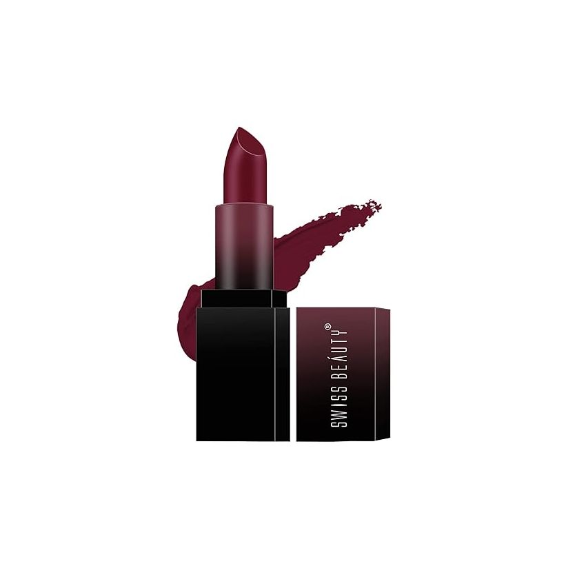 Swiss Beauty Hd Matte Pigmented Smudge Proof Lipstick | Creamy Matte Long Stay Lipstick | Dynamite Berry, 3.4g