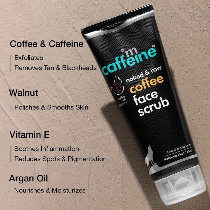 mCaffeine Coffee Tan Removal Face Scrub (75gm) | Blackhead, Whitehead Remover, Dead Skin Remover, Detan Pack I Caffeine & Walnut Exfoliate Scrub For Women & Men