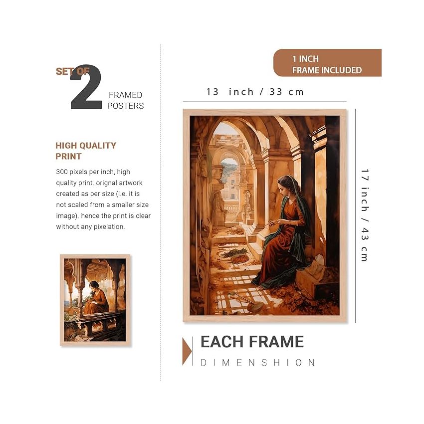 kotart Traditional Pattern Paintings with Frame for Home Decoration - Elephant Painting for Living Room Bedroom Office - Yellow Theme Painting for Wall Decoration - Pack of 6