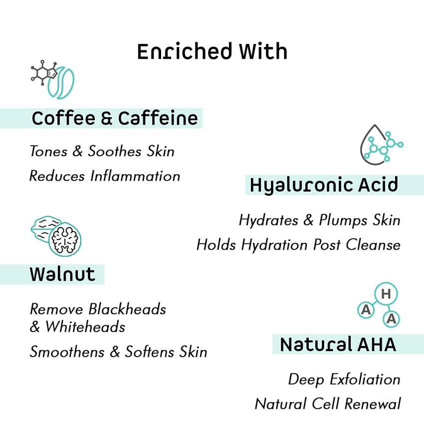 mCaffeine Espresso Deep Exfoliation Kit with Hyaluronic Acid, Natural AHA, Walnut | Face Wash, Face Scrub, Face Mask | All Skin Types | Cruelty Free & Vegan