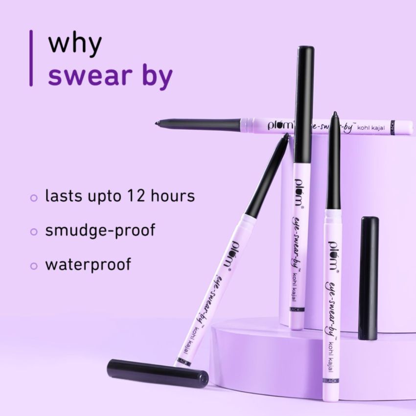 Plum Eye-Swear-By everyday wear kajal black waterproof | Creamy smooth formula | Smudge-proof | Twist up pencil | Creamy smooth glide | Long lasting eye makeup | With Vit E