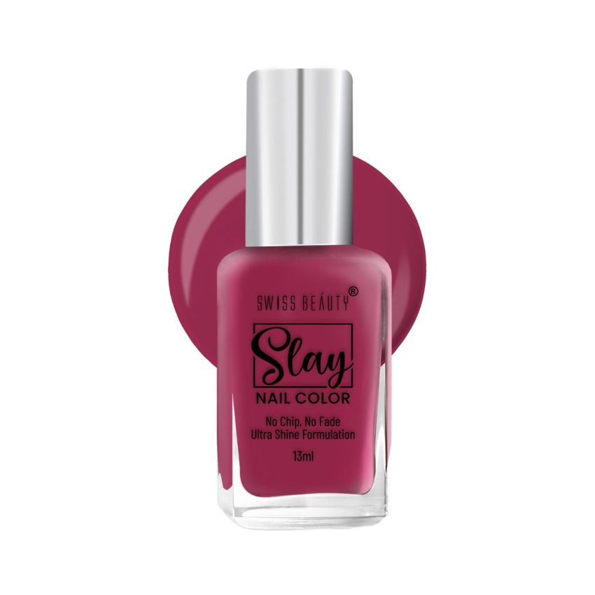 Swiss Beauty Slay Nail Color | Glossy Finish, Long Lasting Nail Paint| Chip resistant, Quick drying Nail Polish | Shade- Deep Pink, 13ml