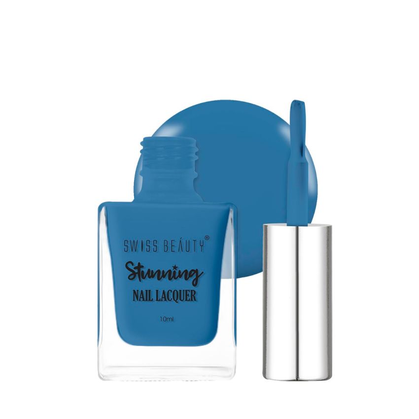 Swiss Beauty Stunning Nail Lacquer | Chip Resistant, Quick drying nail paint | Highly Pigmented with high shine Nail polish | Shade - Denim Blue, 10gm