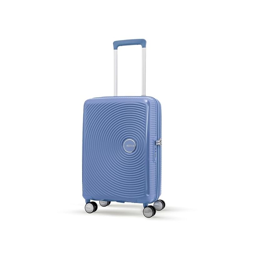 American Tourister Trolley Bag for Travel | CURIO Spinner 67 Cms Polypropylene Expandable Hardsided Medium Check-in Luggage Bag | Suitcase for Travel | Trolley Bag for Travelling, Denim Blue