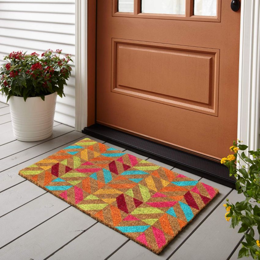 Onlymat Coir Doormat for Entrance, Non Slip Door Rectangular Rug with Heavy Duty PVC Backing, Perfect for Indoor-Outdoor Use with Abstract Design Print, Multicolor, 29.53