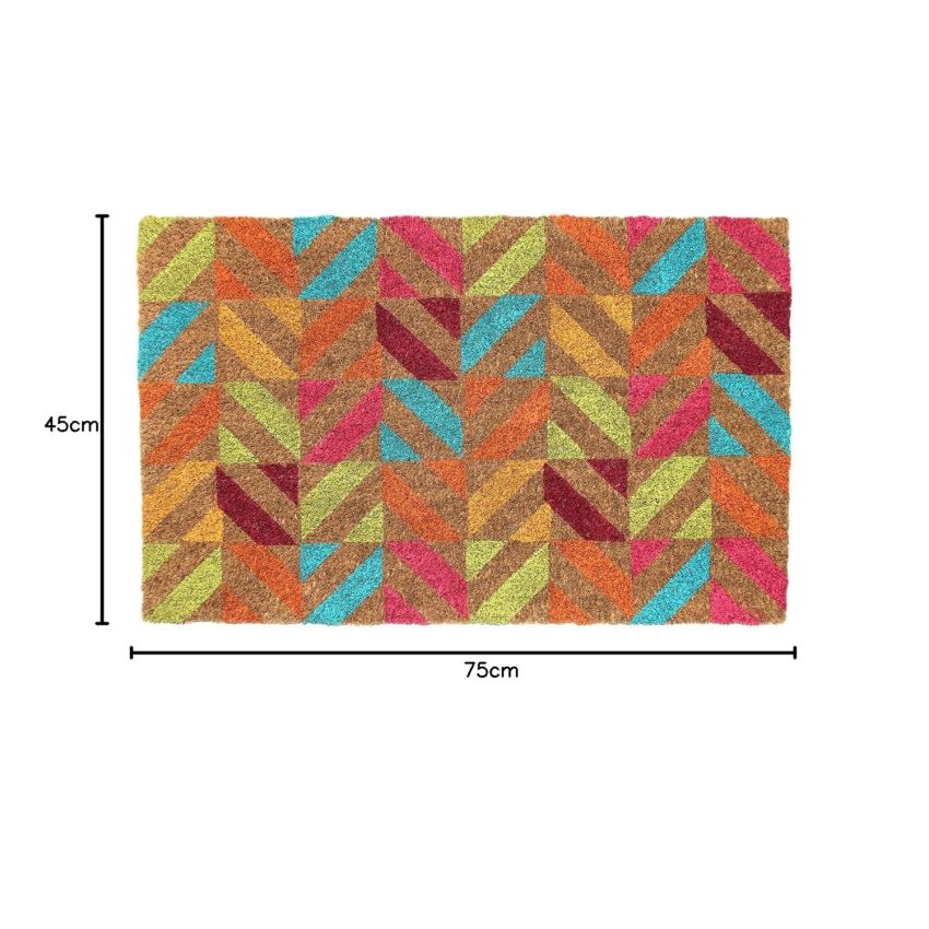 Onlymat Coir Doormat for Entrance, Non Slip Door Rectangular Rug with Heavy Duty PVC Backing, Perfect for Indoor-Outdoor Use with Abstract Design Print, Multicolor, 29.53
