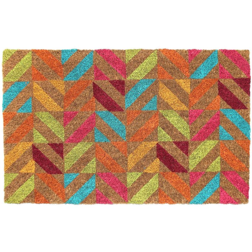 Onlymat Coir Doormat for Entrance, Non Slip Door Rectangular Rug with Heavy Duty PVC Backing, Perfect for Indoor-Outdoor Use with Abstract Design Print, Multicolor, 29.53