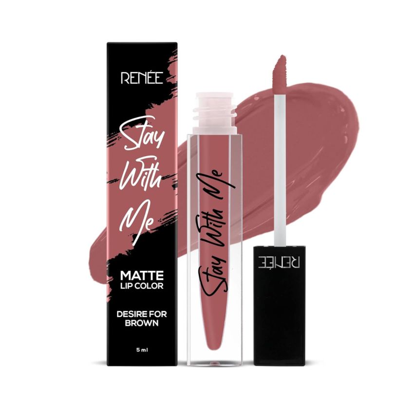 RENEE Stay With Me Matte Lip Color Desire for Brown, 5ml| Long Lasting, Light Weight & Non Transfer Formula| Water & Smudge Proof