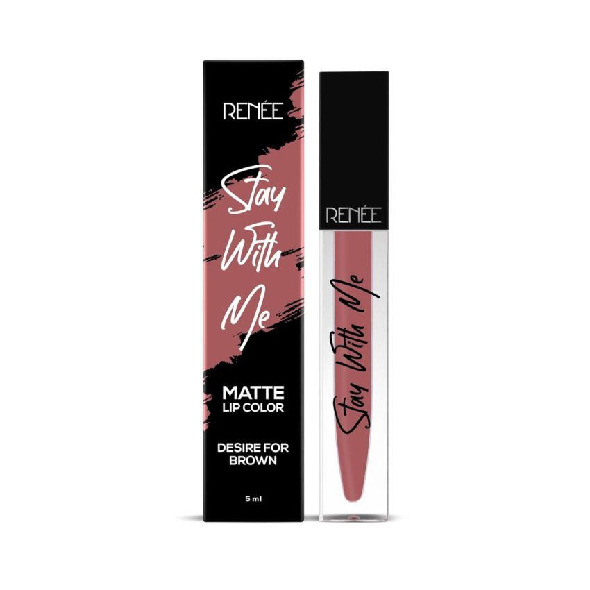 RENEE Stay With Me Matte Lip Color Desire for Brown, 5ml| Long Lasting, Light Weight & Non Transfer Formula| Water & Smudge Proof