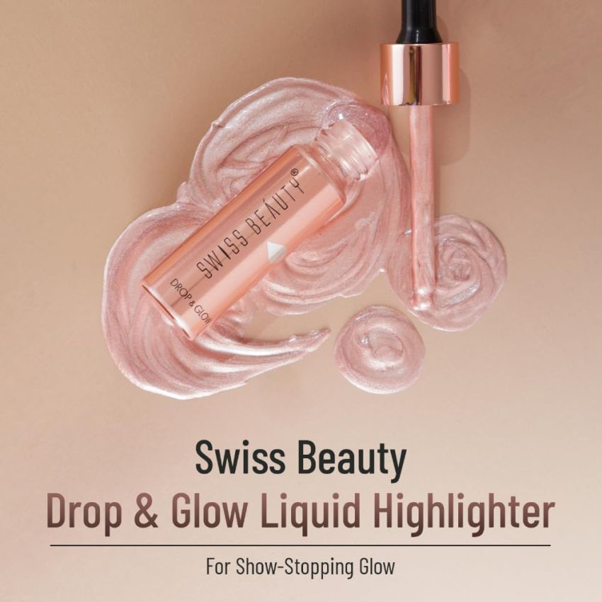 Swiss Beauty Drop & Glow Liquid Highlighter For Face Makeup | Illuminating Liquid Highlighter With Dewy Finish | Shade -Rosegold, 18ml