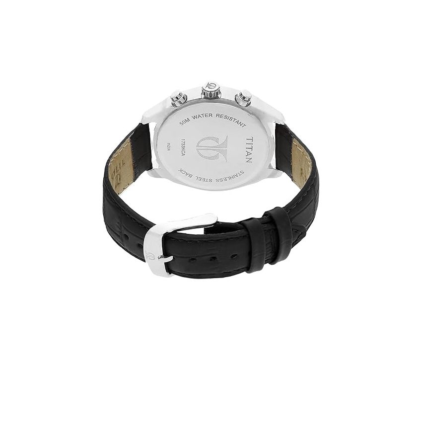 Titan Quartz Multifunction Silver Dial Leather Strap Watch for Men-NS1733KL02/NT1733KL02