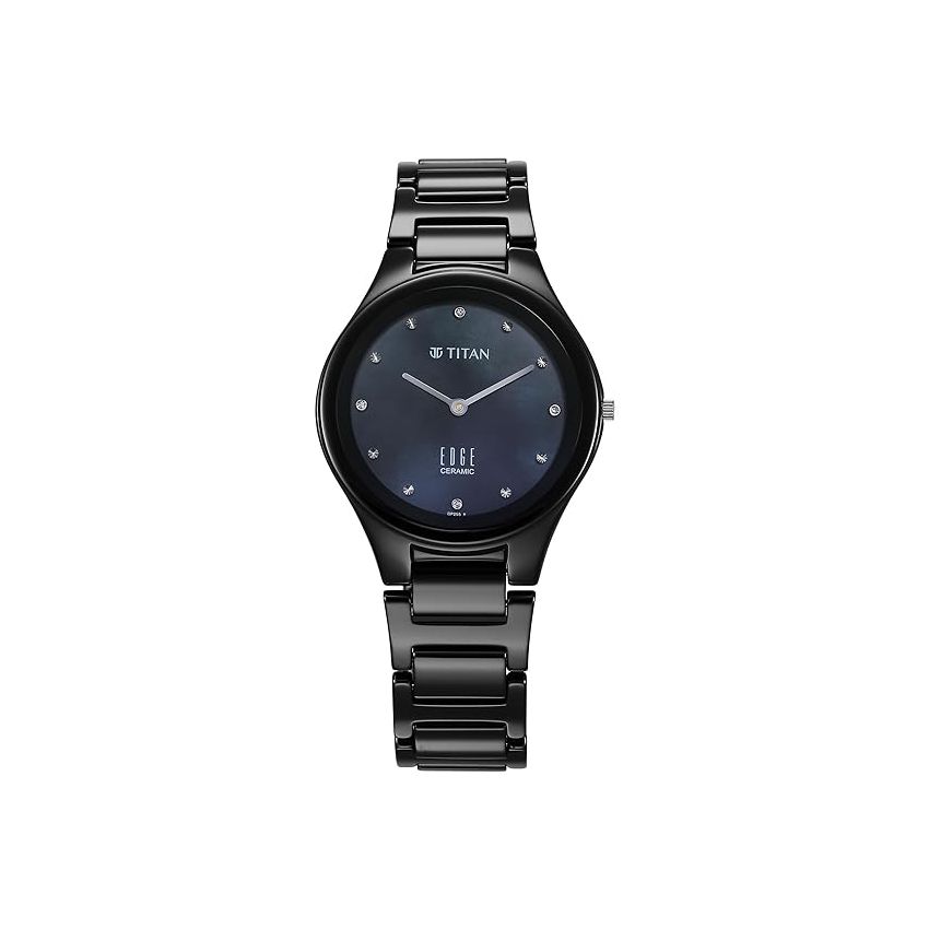 Titan Edge Ceramic Dress with Diamonds Quartz Analog Mother of Pearl Dial Ceramic Strap Watch for Women-2653NC02/NT2653NC02