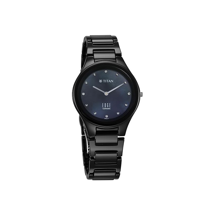 Titan Edge Ceramic Dress with Diamonds Quartz Analog Mother of Pearl Dial Ceramic Strap Watch for Women-2653NC02/NT2653NC02