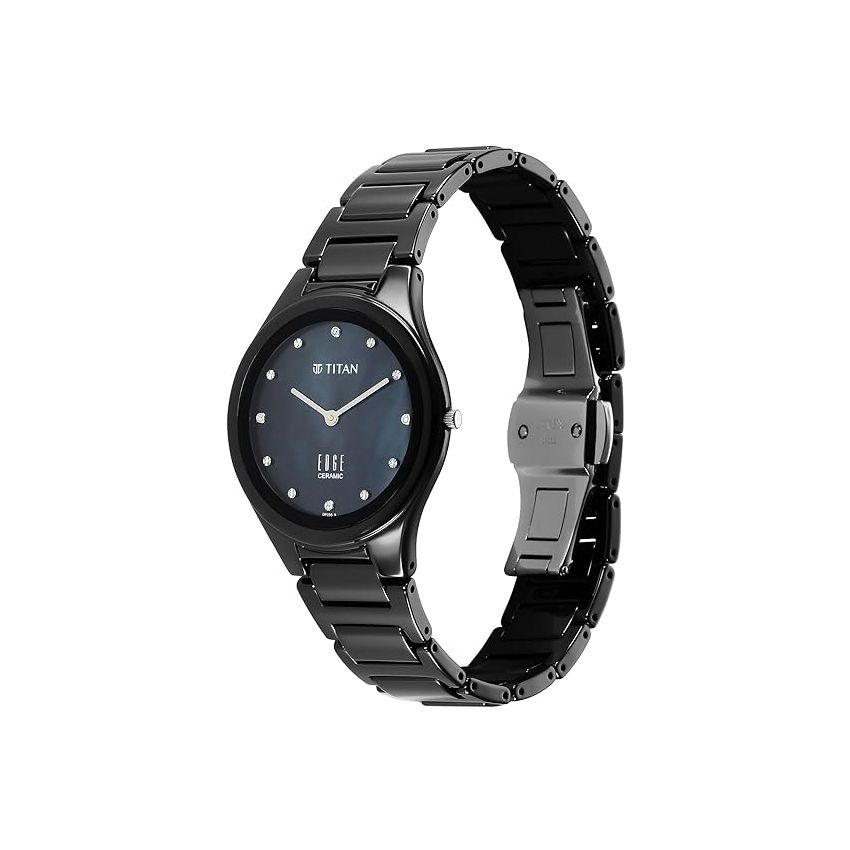 Titan Edge Ceramic Dress with Diamonds Quartz Analog Mother of Pearl Dial Ceramic Strap Watch for Women-2653NC02/NT2653NC02