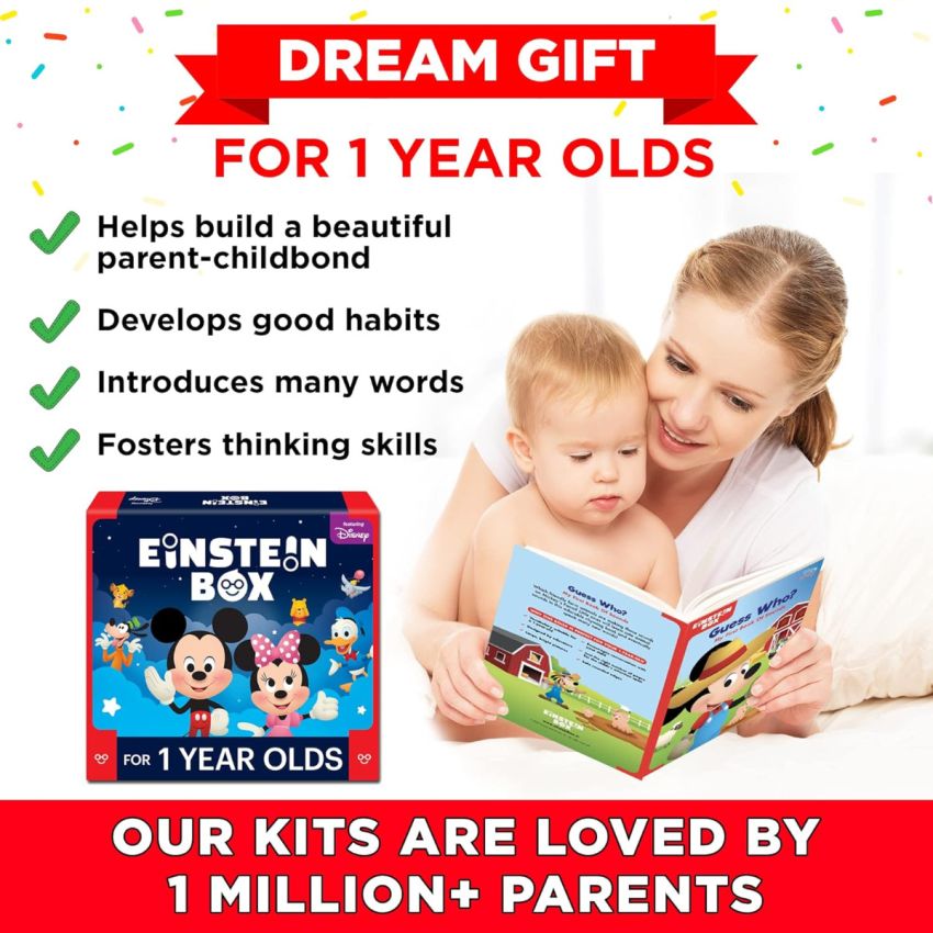 Einstein Box Featuring Disney Birthday Gift Set for 2 Year Old Boys and Girls | Disney Gift Toys for 2-Year-Old Kids | Board Books and Fun Games | Learning and Educational Toys and Games |