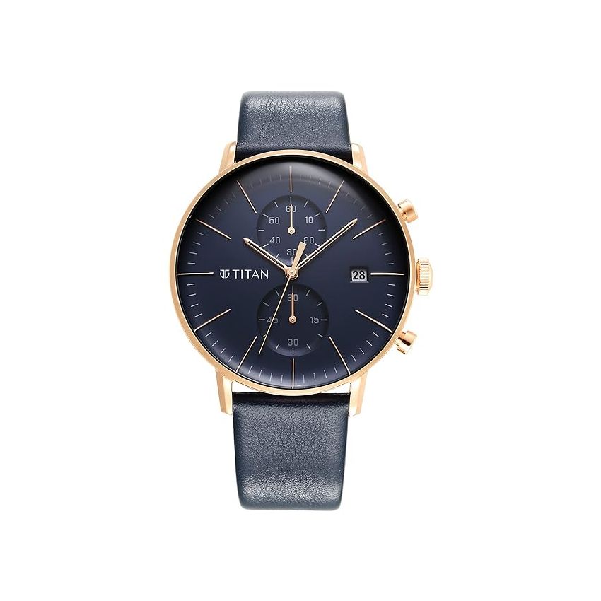 Titan Infinity Display Blue Dial Chronograph Leather Strap Watch for Men-NS90146WL01/NT90146WL01