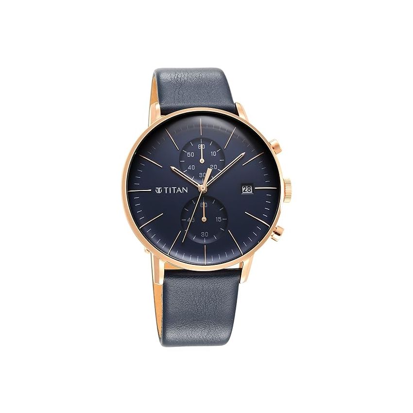 Titan Infinity Display Blue Dial Chronograph Leather Strap Watch for Men-NS90146WL01/NT90146WL01