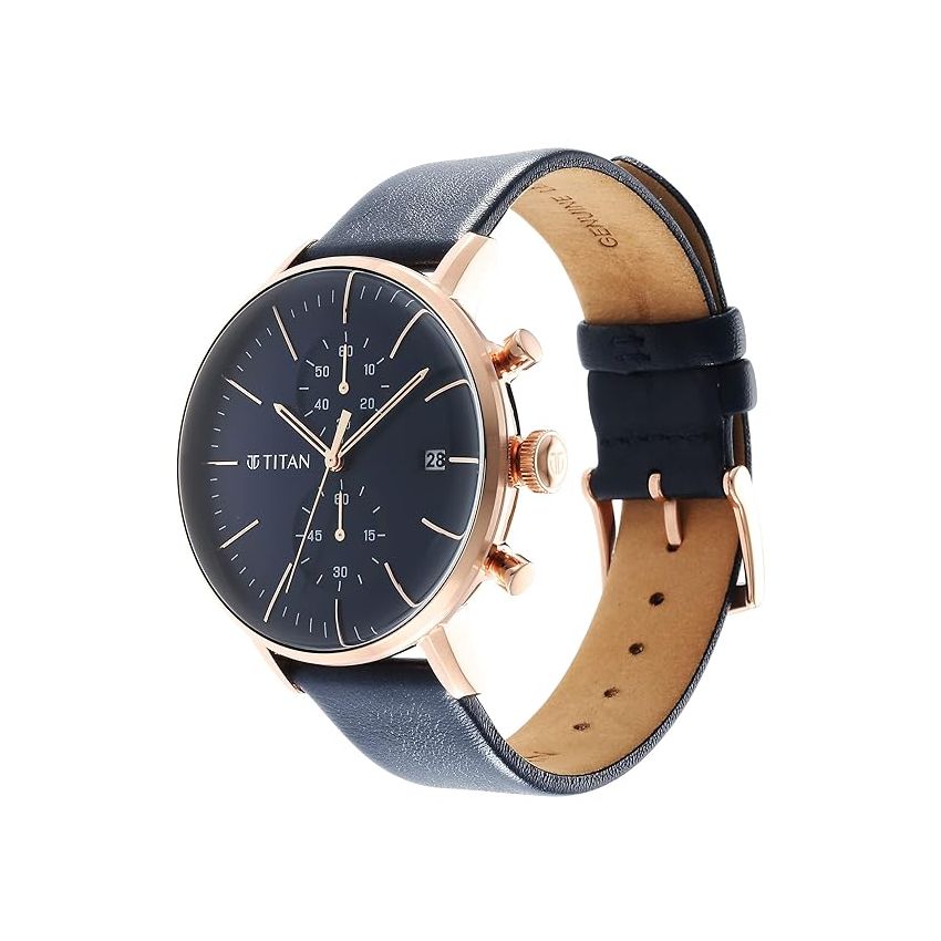 Titan Infinity Display Blue Dial Chronograph Leather Strap Watch for Men-NS90146WL01/NT90146WL01
