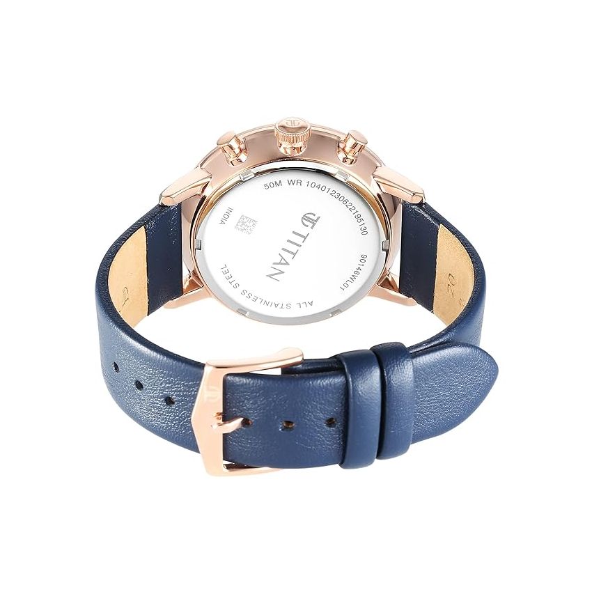 Titan Infinity Display Blue Dial Chronograph Leather Strap Watch for Men-NS90146WL01/NT90146WL01