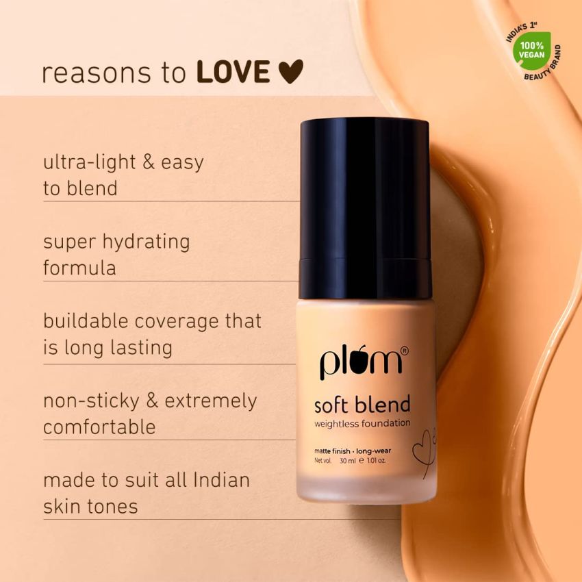 Plum Legit Matte Talc-Free Compact With SPF15 | Lightweight | Even Coverage | 100% Vegan & Cruelty Free | Divine Dusk - 135 N