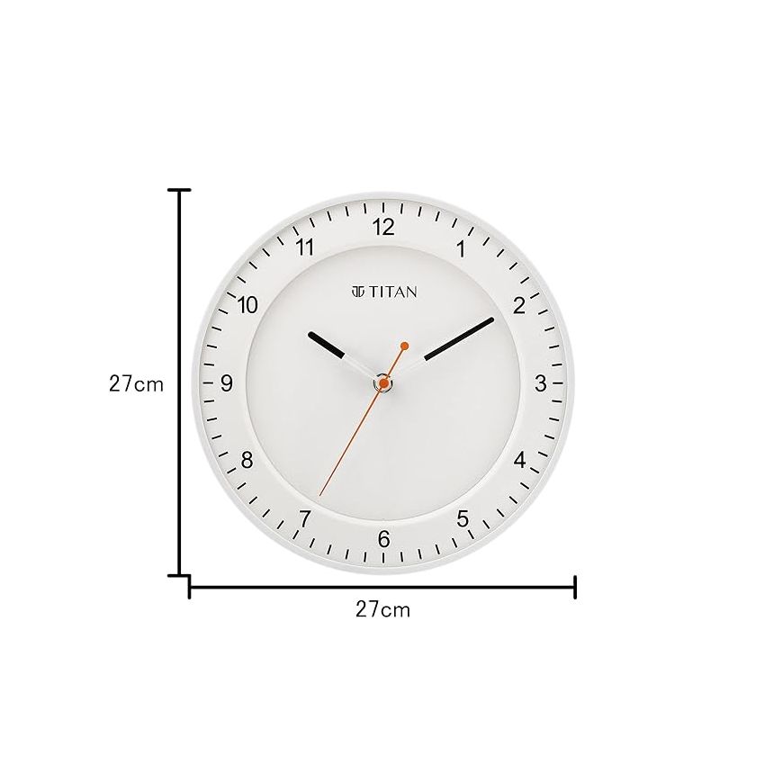 Titan Contemporary Wall Clock with Domed Glass and Silent Sweep - Analog, 27 Cm, 3.81 Cm, White