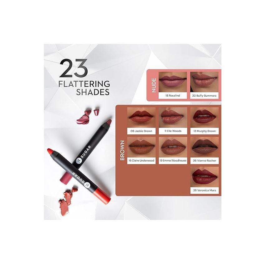 SUGAR Cosmetics Matte As Hell Crayon Lipstick with Sharpner | Smudgeproof | Lasts Upto 8+ Hrs | 2.8gm - 22 Donna Pinciotti