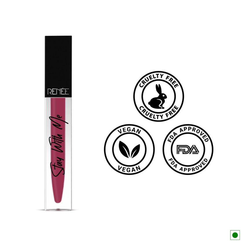 RENEE Stay With Me Matte Lip Color - Dose Of Rose 5ml| Long lasting, Light Weight & Non Transfer Formula| Water & Smudge Proof