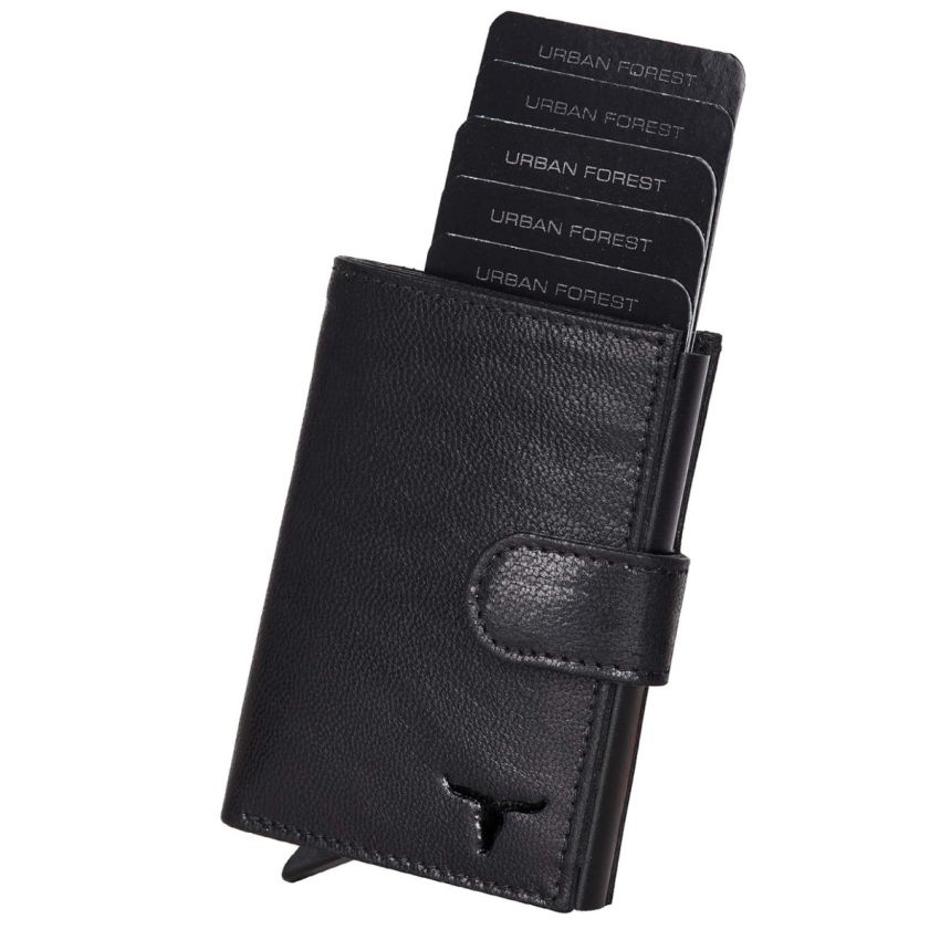 URBAN FOREST Leather Drake Black Metal Card Holder Wallet For Men
