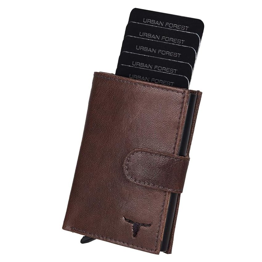 URBAN FOREST Leather Drake Brown Metal Card Holder Wallet For Men