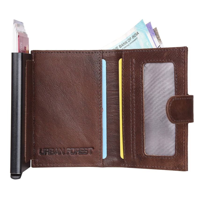 URBAN FOREST Leather Drake Brown Metal Card Holder Wallet For Men