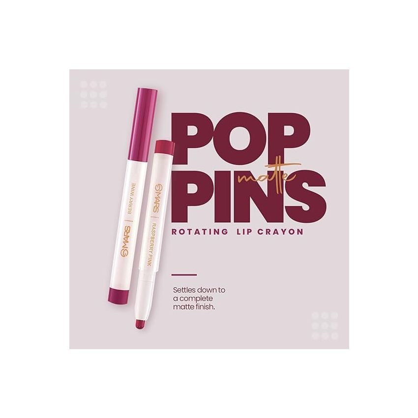 MARS Retractable Poppins Long Lasting Lip Crayon | Matte Finish | Smudge Proof & Kiss Proof Crayon Lipstick for Women (1.3 gm) (14-DRIPPING SYRUP)