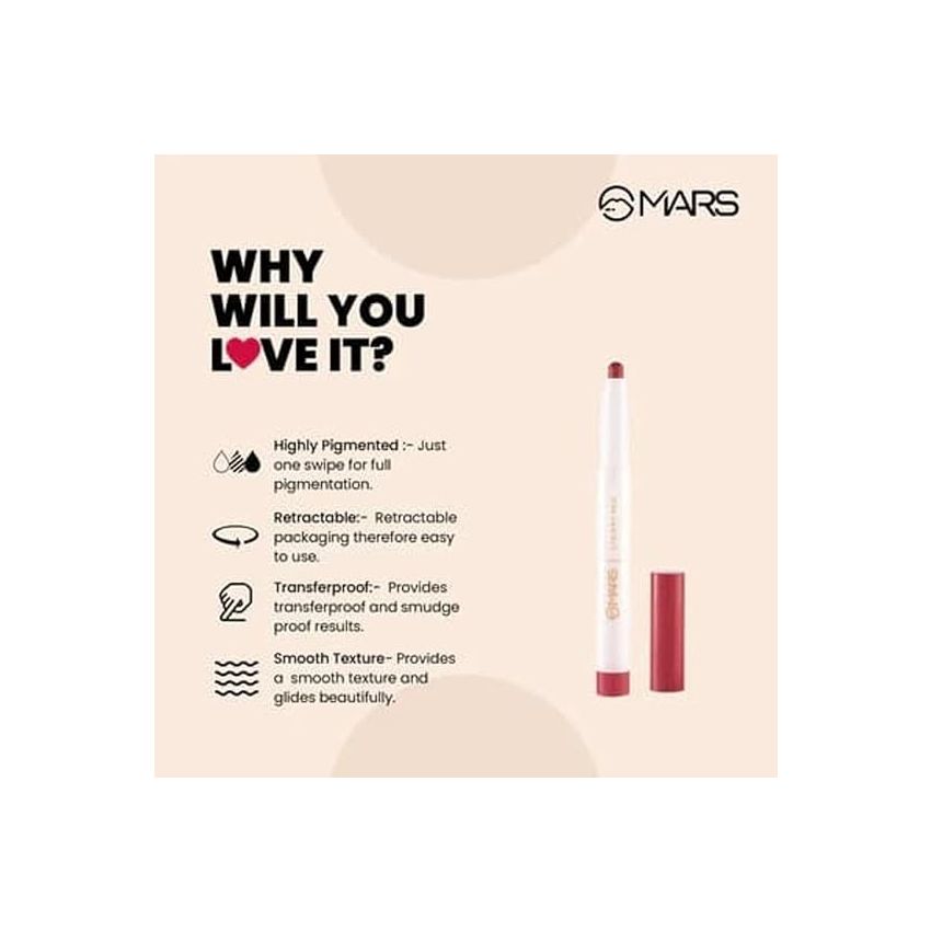 MARS Retractable Poppins Long Lasting Lip Crayon | Matte Finish | Smudge Proof & Kiss Proof Crayon Lipstick for Women (1.3 gm) (14-DRIPPING SYRUP)