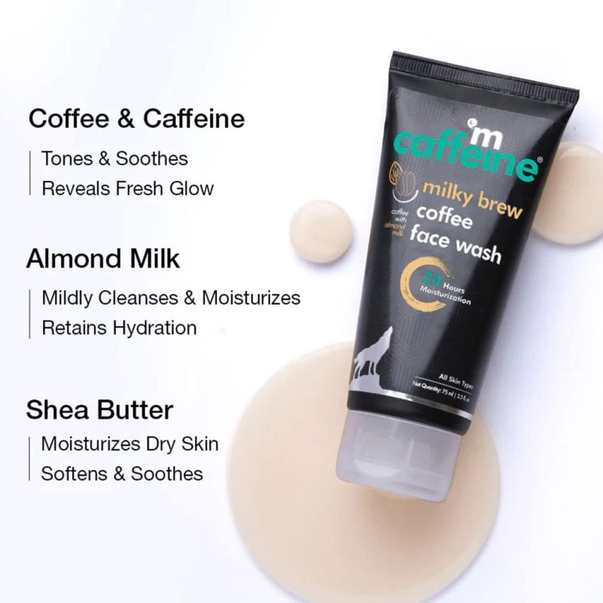 mCaffeine Milk & Coffee Face Wash for Dry Skin | Dry Skin Face Wash For Men & Women with Almond Milk & Shea Butter | Daily Use Face Cleanser | Natural & 100% Vegan (75 ml)