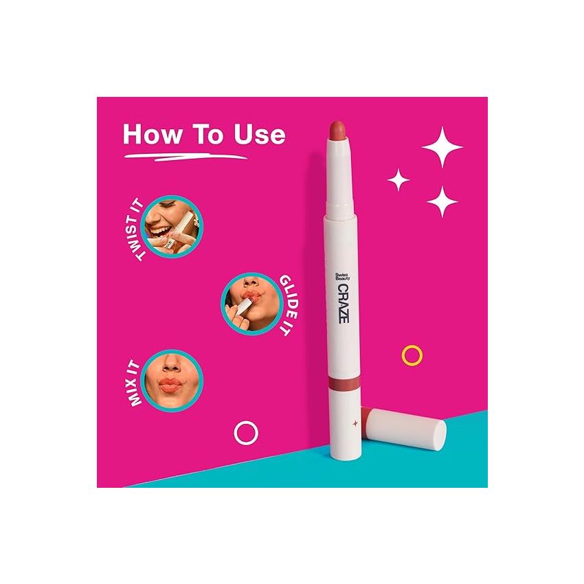 Swiss Beauty Craze Duo Non transferable Lipstick | 2-in-1 Long lasting Lip Colours with Satin Matte Finish | Shade- Peach Me Pink, 2g