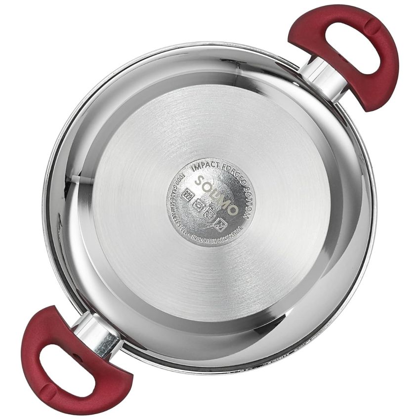 Amazon Brand - Solimo Stainless Heavy Bottom Steel Kadai with Glass lid |Three Layer Impact Forged Bottom for Durability | Premium Look with Soft Touch Handles and Knob